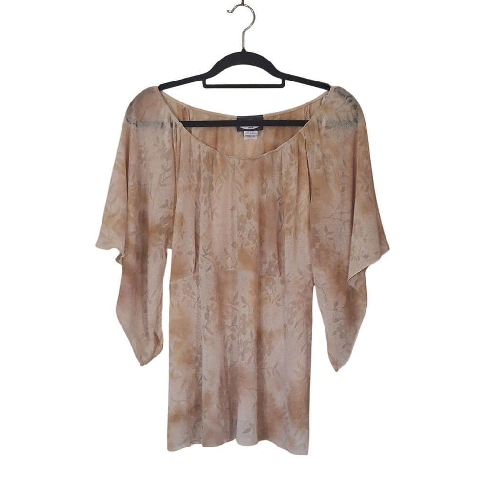 Zoey Beth‎ Plus Floral Burnout Flutter Sleeve Tie Dye Blouse Yellow Fairycore